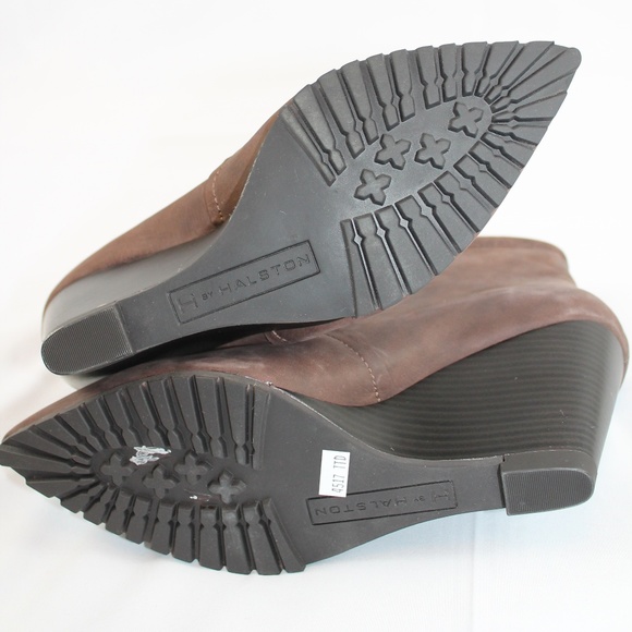 Halston Leather Wedge Ankle Boots 8 Hal Brown NEW - Picture 6 of 6